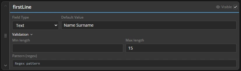 OGraf Universal text field validation with a maximum length of 15 characters.