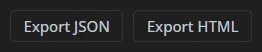 Export JSON and Export HTML buttons for downloading a validation report.